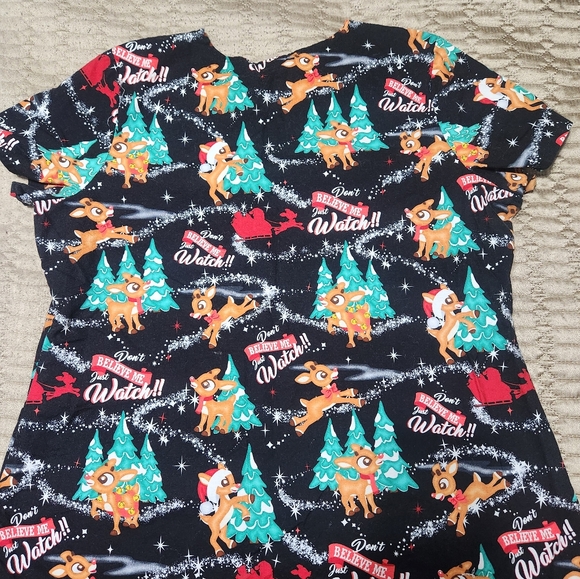 Rudolph the Red Nose Reindeer Scrub Top Sz XL - Picture 3 of 5